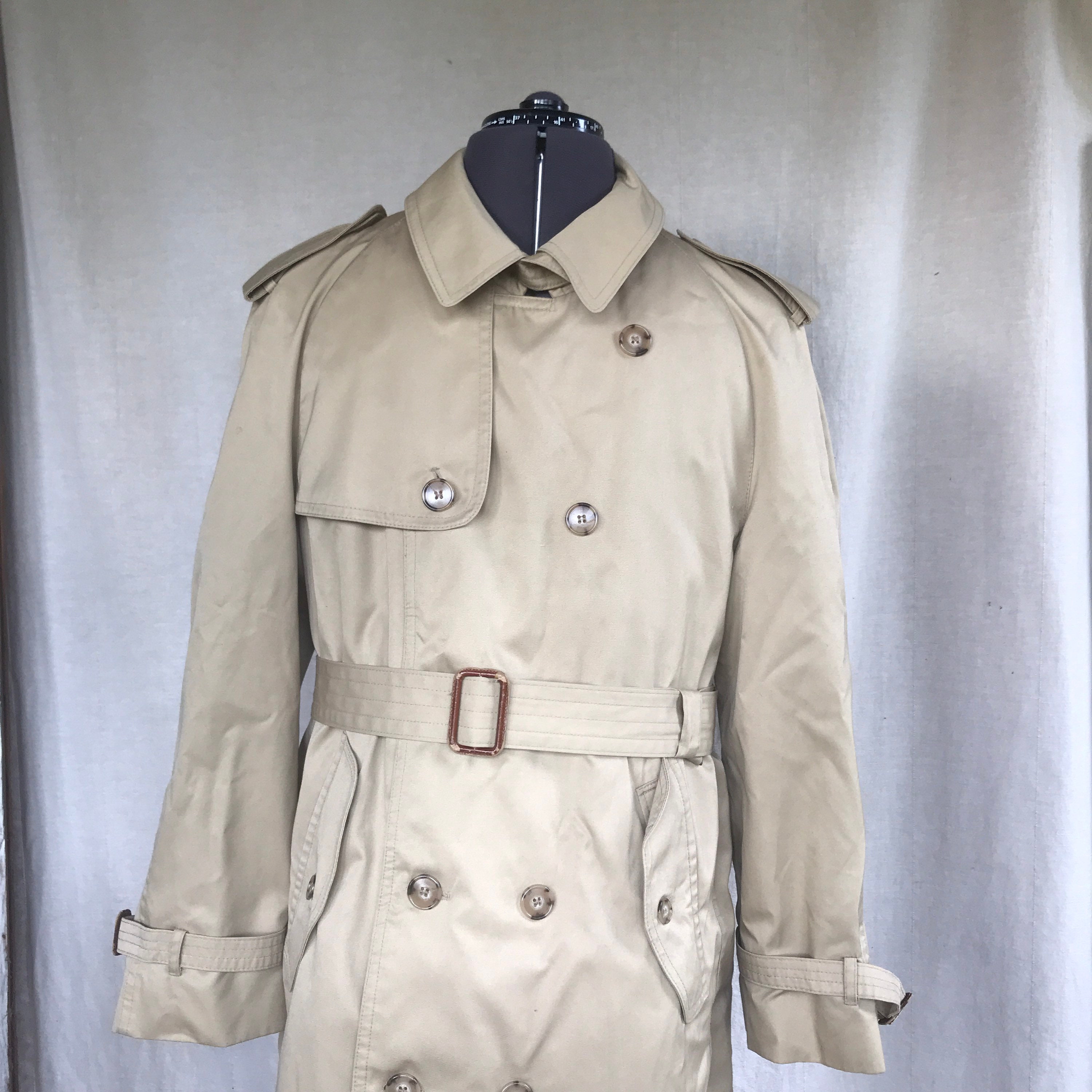 Vintage Men's Coat Mod Trench // Khaki Double Breasted Long Winter Coat 70s Belt Buckles