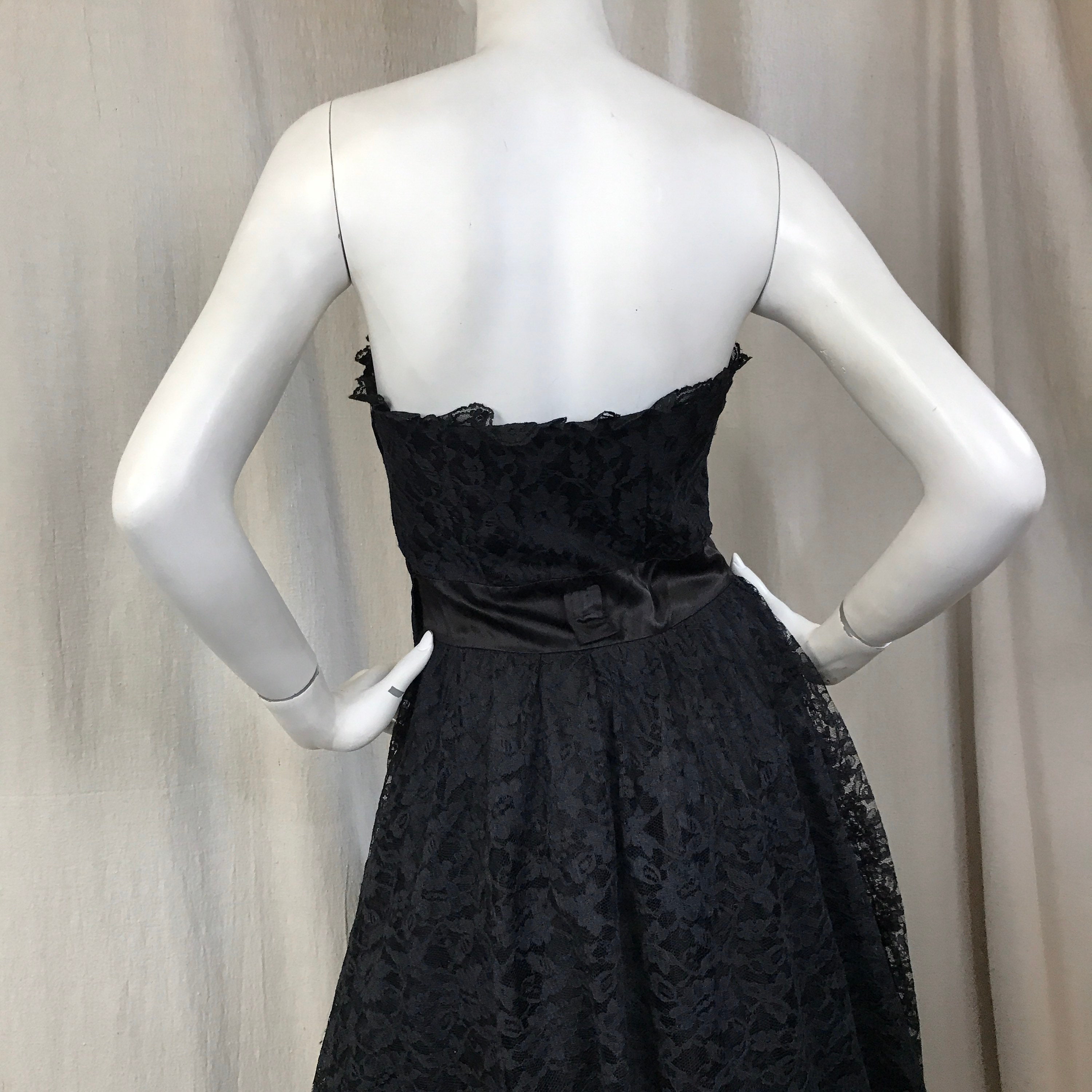Strapless Black Lace Prom Dress Ruffled // Gunne Sax Vintage | Etsy