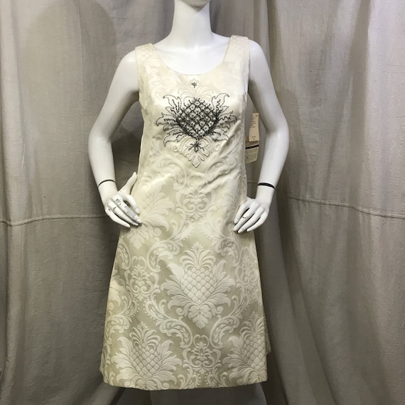 Beaded Sheath Dress 60s Damask Dress // Vintage Wh