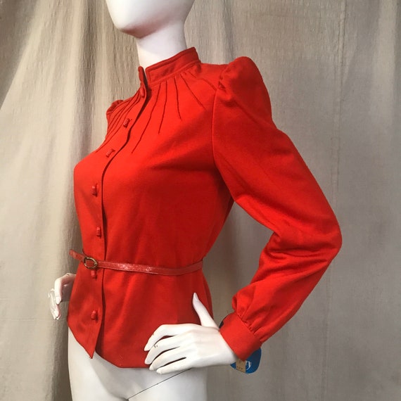 Red Shirt Long Sleeve Manchurian Collar Belted Bl… - image 2