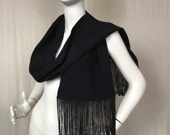 Vintage Knit Scarf 30s // Black Ascot Fringe DEADSTOCK