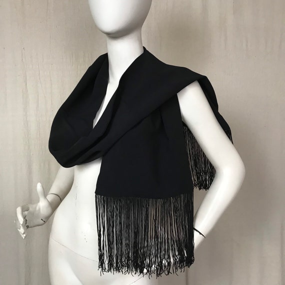 Vintage Knit Scarf 30s // Black Ascot Fringe DEAD… - image 1