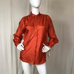 Orange Blouse 80s DEADSTOCK Shirt Women&#39;s Size Medium Laura Mae