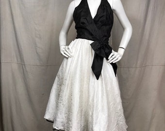 80s Prom Dress 50s Style Samir DEADSTOCK // Vintage Party Dress Halter Black Bow Bodice Bombshell Style
