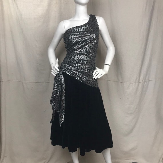 Metallic 80s Dress NOS One Shoulder // Vintage Si… - image 1