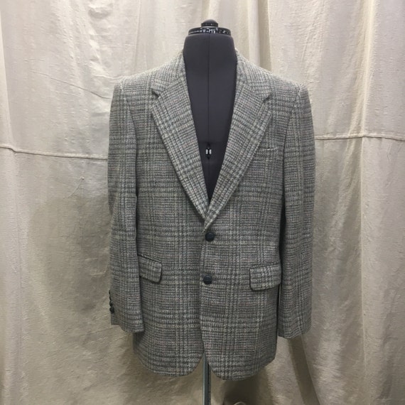 Plaid Wool Sports Coat, Grey Blue Pink Size 40 Oa… - image 1