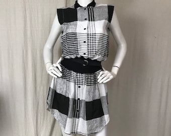 80s Mini Dress Plaid Dress DEADSTOCK Size Small Black White Scarlett