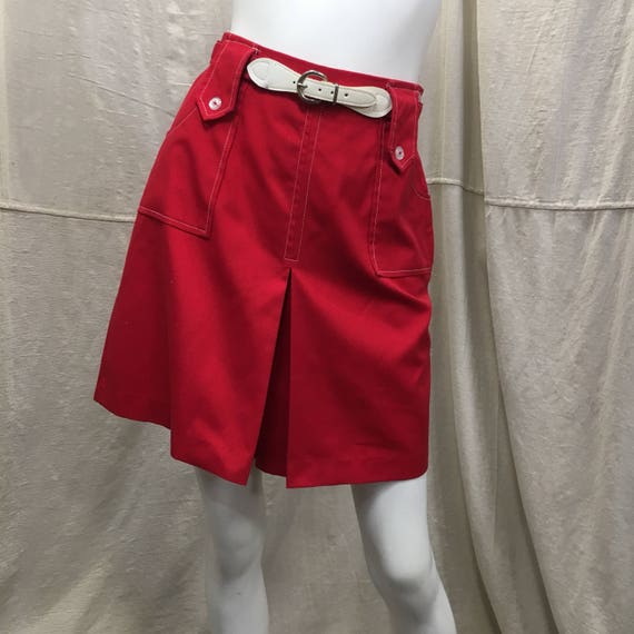 Red Mod Mini Skort // Vintage Belted Side Zipper | Etsy