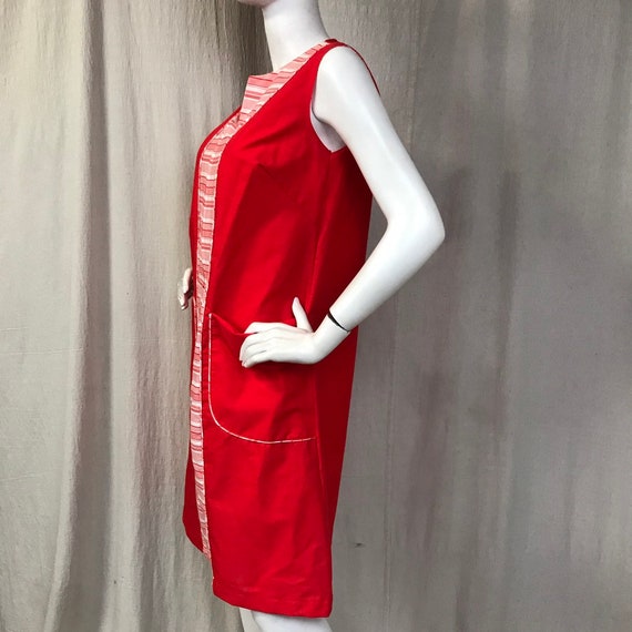 60s House Dress Vintage Red Stripe Size Medium //… - image 3