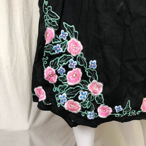 Embroidered Wrap Skirt: Black Cotton Floral Bali … - image 3