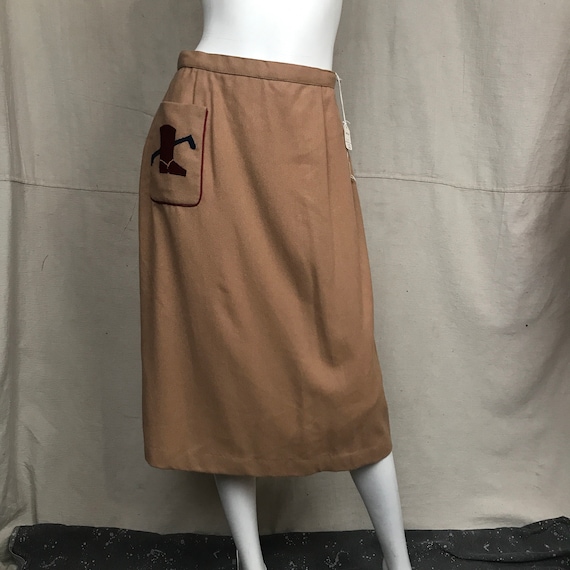 70s Skirt Straight 1970s Applique // Khaki Riding