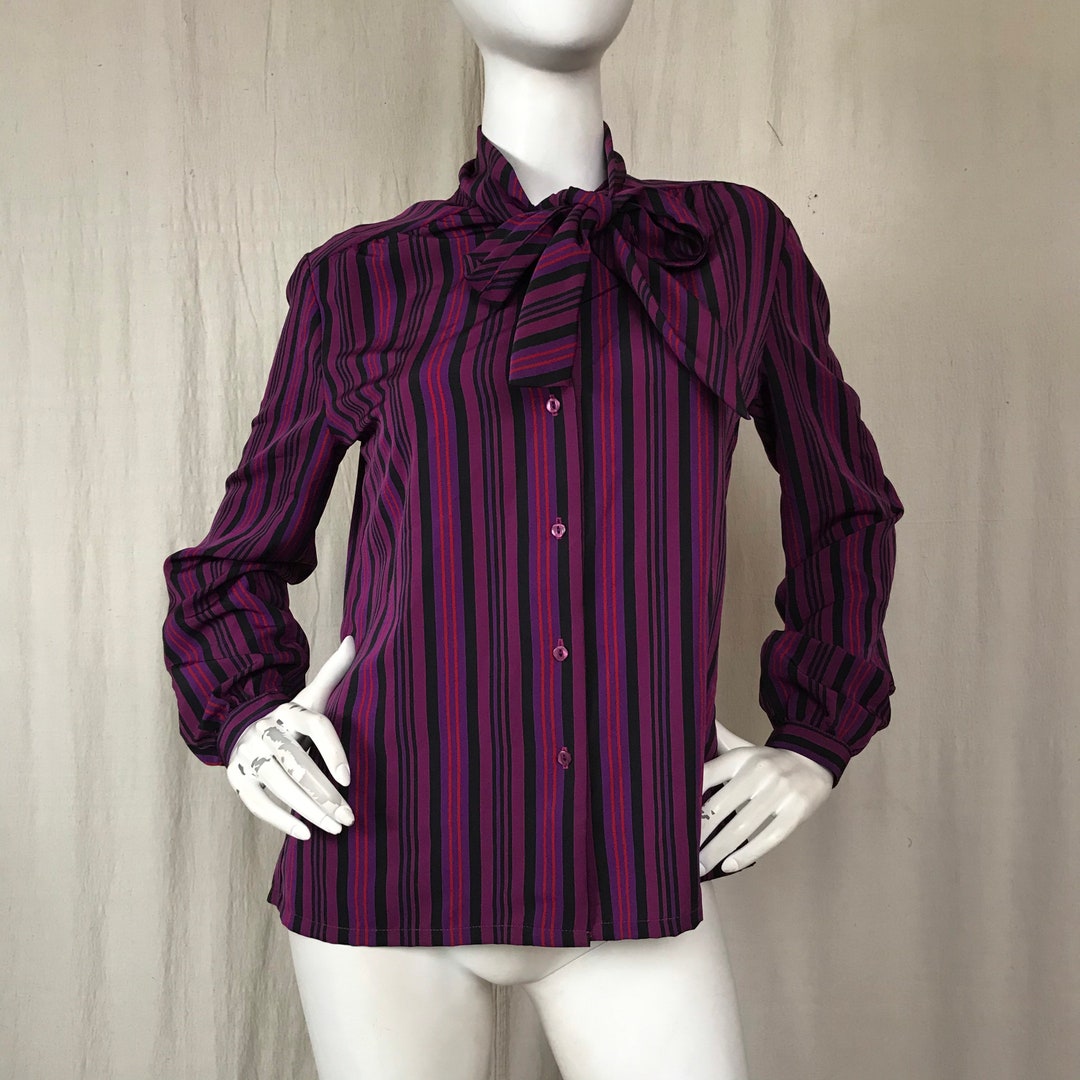 Camicetta a righe viola Pendleton: Top vintage con fiocco, taglia M ...