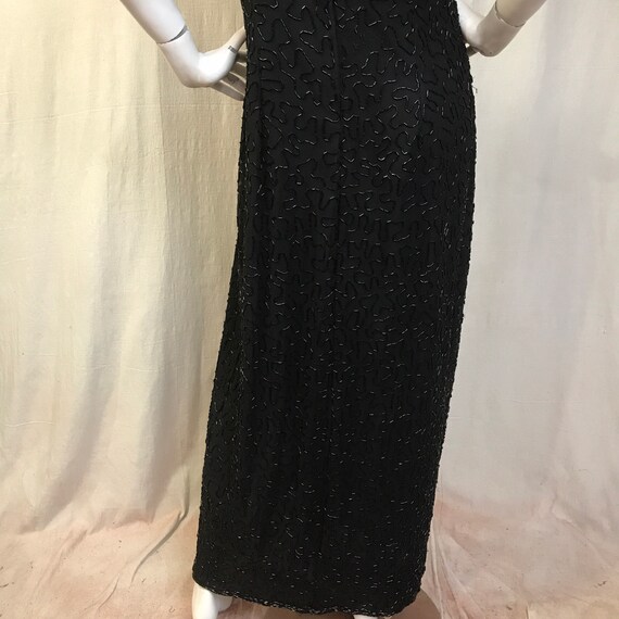 Beaded Sequin Dress Large // 80s Black Dress Halt… - image 6