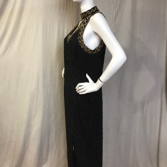 Beaded Sequin Dress Large // 80s Black Dress Halt… - image 2