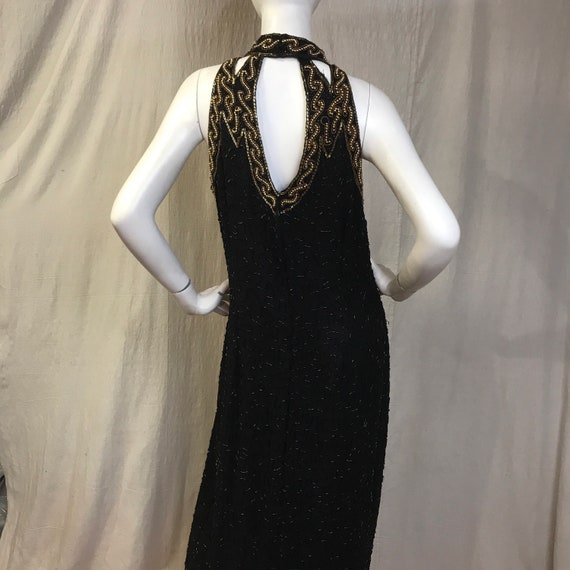 Beaded Sequin Dress Large // 80s Black Dress Halt… - image 3