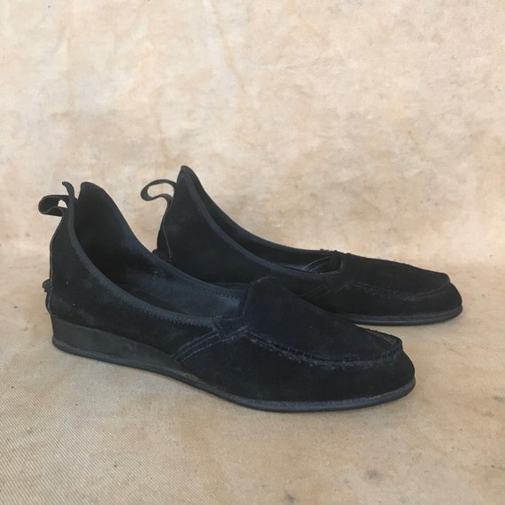 40s Suede Flats Black Size 5 W Loafers // Deadsto… - image 1