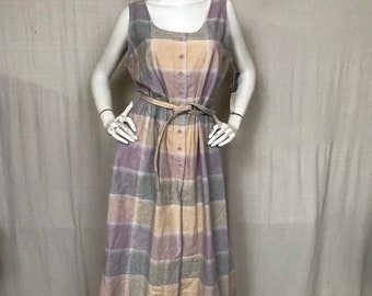 70s Plaid Dress Leslie Fay DEADSTOCK Size 8 // Strappy Sleeveless Belted Dress 1970s