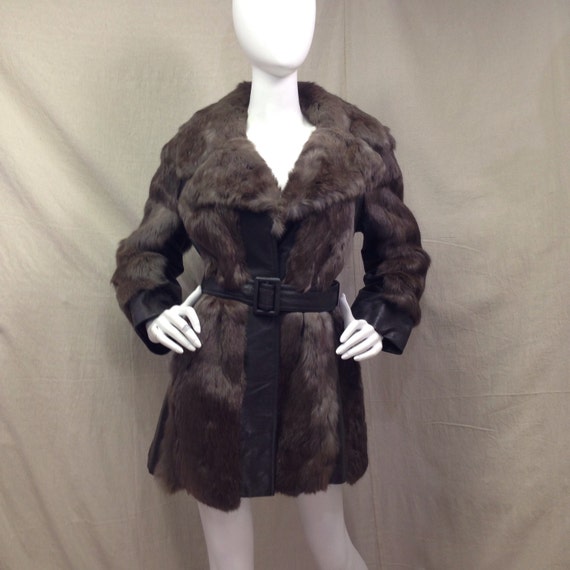 70s Fur Leather Coat // Vintage 70s Womens Medium