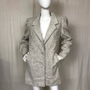 80s Coat Gray Oversized // Boxy Heather Gray Vintage Women&#39;s Jacket Karizma Winter Coat
