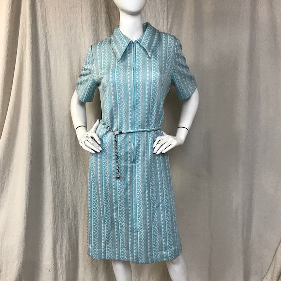 60s Aqua Striped Knit Dress, Belted Mod Style (Size 6-12) 60s Aqua Striped Knit Dress, Belted Mod Style (Size 6-12)