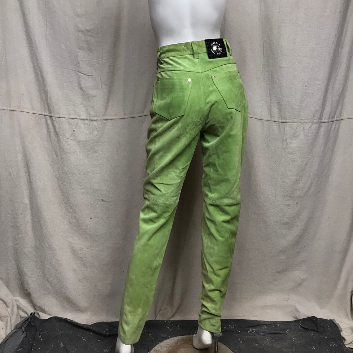 Suede VERSACE Pants Green Size 6 // 90s Women's High Etsy