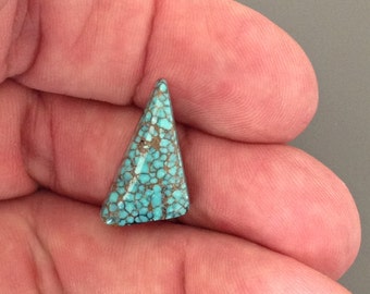 May include: A triangular turquoise cabochon with a blue-green color and a speckled pattern.