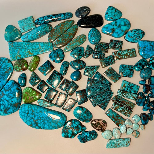 Lot of Gem Grade and High Grade Lone Mountain Turquoise Cabochon
