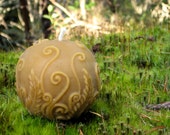 Pure Beeswax Candle. Rustic Fern Ball Shape. 3x3 inches. Pure Unbleached Cotton Wicking.  Hand Poured.  Unscented. 100% pure beeswax.