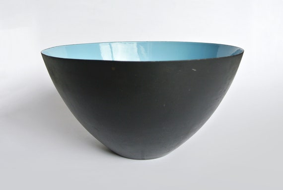 KRENIT Enamel Bowl Matt Black Red Herbert Krenchel Made in Denmark Mid-Century Vintage