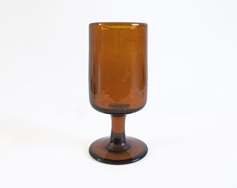 Erik Höglund Kosta bubble glass goblet / vase. Amber / brown. Sweden, 1960s.