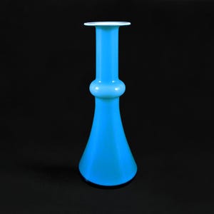 Holmegaard Carnaby Per Lütken Christer Holmgren glass vase. Denmark, 1960&#39;s. Blue with white.