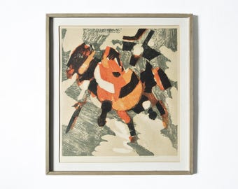 Vintage lithograph by Swedish artist Ebbe Eberhardson. Signed. Mid century. 1960's.