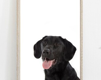 Impressão artística de Labrador preto: aquarela ou foto, decoração de parede sem moldura
