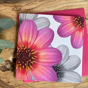 Carte de vœux Dhalia - carte fleur - carte de vœux florale rose - carte fleur pour carte ami pour ami - carte pour maman - carte Dhalia rose