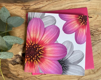 Carte de vœux Dhalia - carte fleur - carte de vœux florale rose - carte fleur pour carte ami pour ami - carte pour maman - carte Dhalia rose