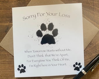 With sympathy for the loss of your dog card - Dog sympathy card - personalised Dog loss card - dog loss condolences card