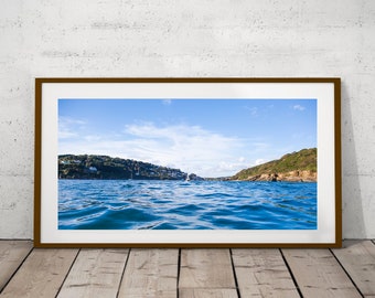 Salcombe Panoramic Print - salcombe view looking down the estuary from the sea towards Salcombe, Photographic print of Salcombe seascape