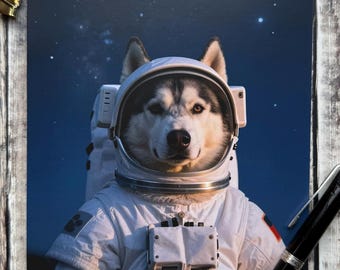 Astronaut dog Greeting Card: fun dog card - Blank Inside, dog dressed as spacedog card