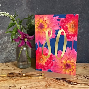 80e anniversaire - 80e carte - 80e carte d'anniversaire florale pour grand-mère - 80e carte pour un ami = 80e anniversaire
