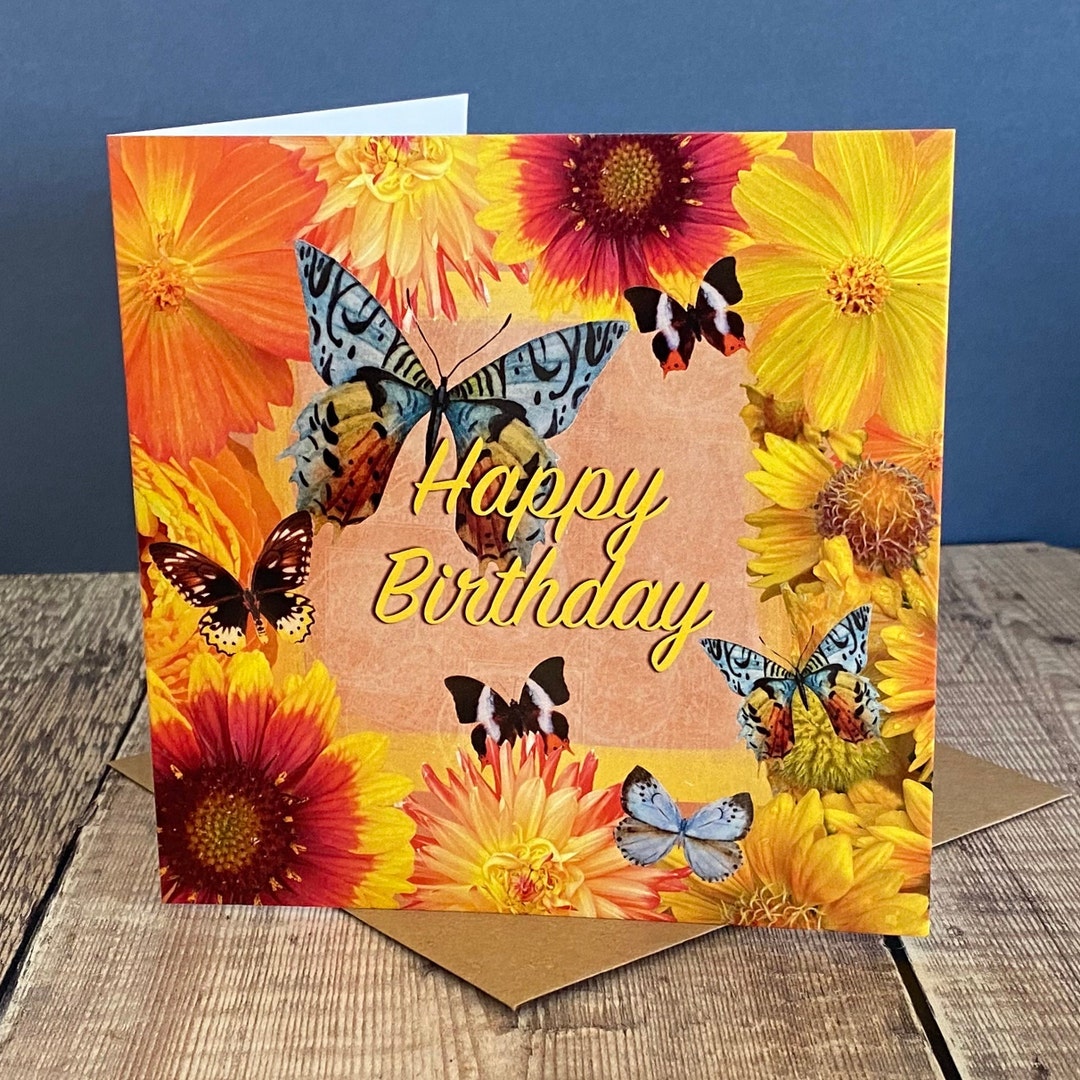 Floral Butterfly Happy Birthday Card for Her - Etsy