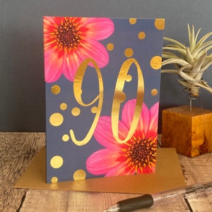 Carte 90e anniversaire - 90e carte d'anniversaire florale pour grand-mère de 90 ans - 90 ans - 90e anniversaire - grand anniversaire - carte des 90 ans