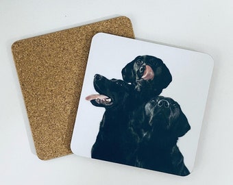 Black Labrador Coaster: Trio of Labs, Cork Backed