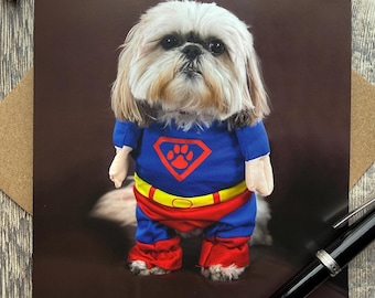 superdog Greeting Card: fun dog card - Blank Inside, dog dressed as superhero card