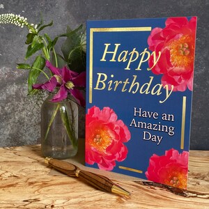 Pretty Happy Birthday kaart - bloem verjaardagskaart - verjaardagskaart voor vriend - verjaardagskaart voor bestfriend - goud folie verjaardagskaart