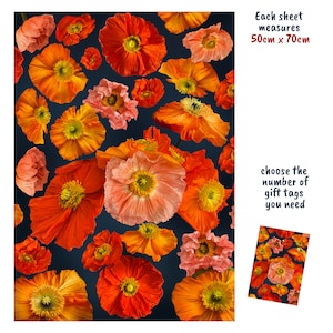 Set di carta da regalo e cartellini con papaveri - carta da regalo - carta da regalo con fiori - carta da compleanno con papaveri - carta da regalo per donne - carta da regalo floreale