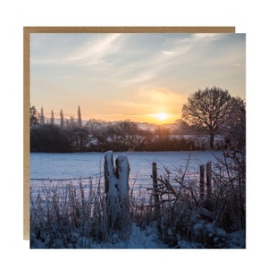 Carte de voeux scène de neige en hiver - carte de voeux scène de neige au lever du soleil - carte d'anniversaire d'hiver - carte de paysage d'hiver