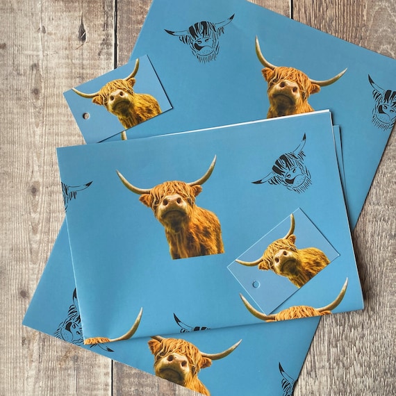 Highland Cow Gift Wrapping Paper with Gift Tag