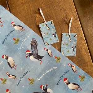 Carta da regalo e cartellini regalo di Natale Puffin - Carta da regalo Atlantic Puffin - Carta natalizia e cartellini regalo Puffin