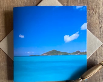 Greeting card beach scene - blue sea and sky greeting card - Antigua beach card, sunny beach greeting card - holiday card - birthday card