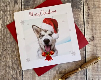 Malamute-puppykerstkaart - leuke malamute-puppykerstkaart - hondenkerstkaart - sneeuwhondkerstkaart